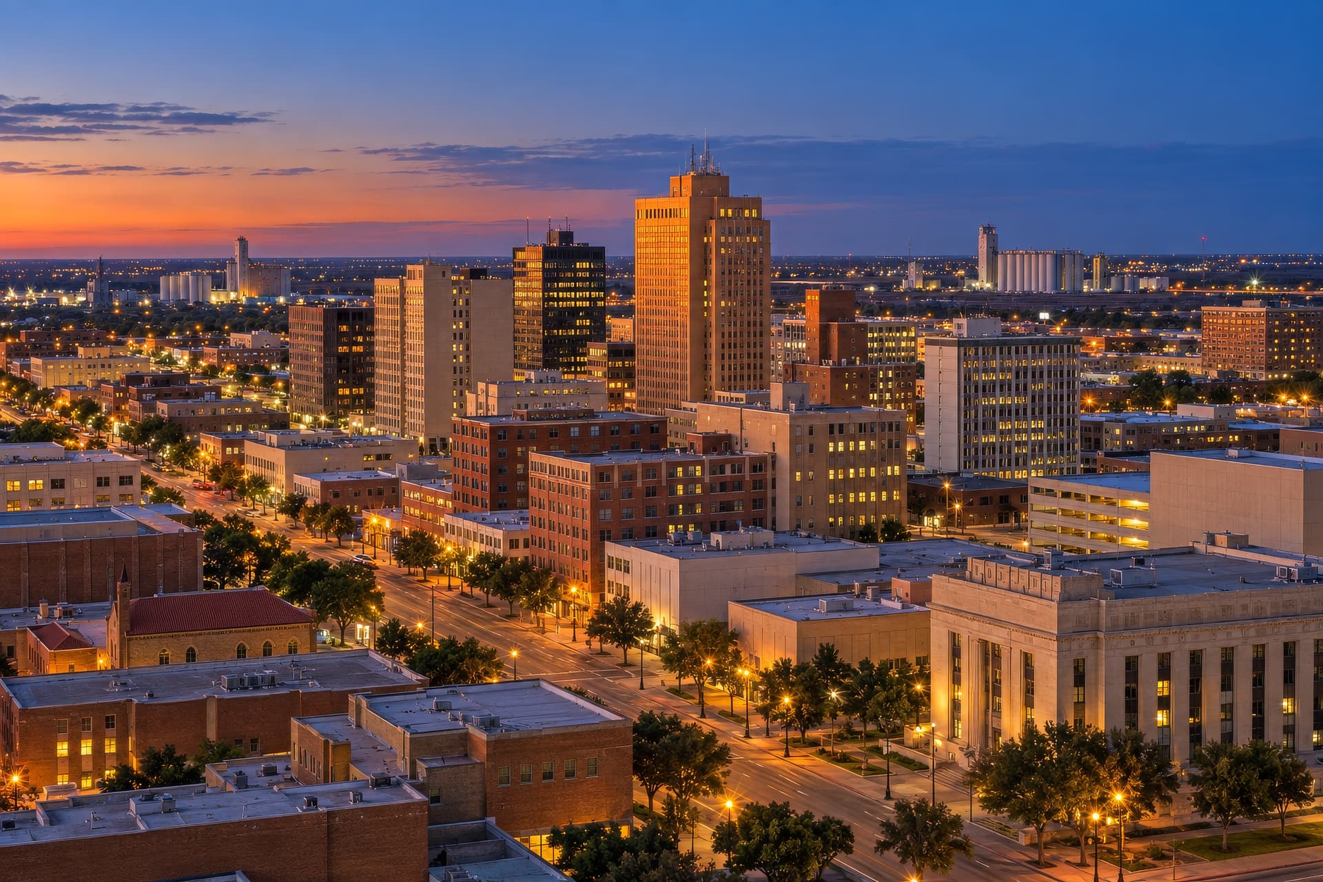 Downtown Lubbock, Texas, at dusk