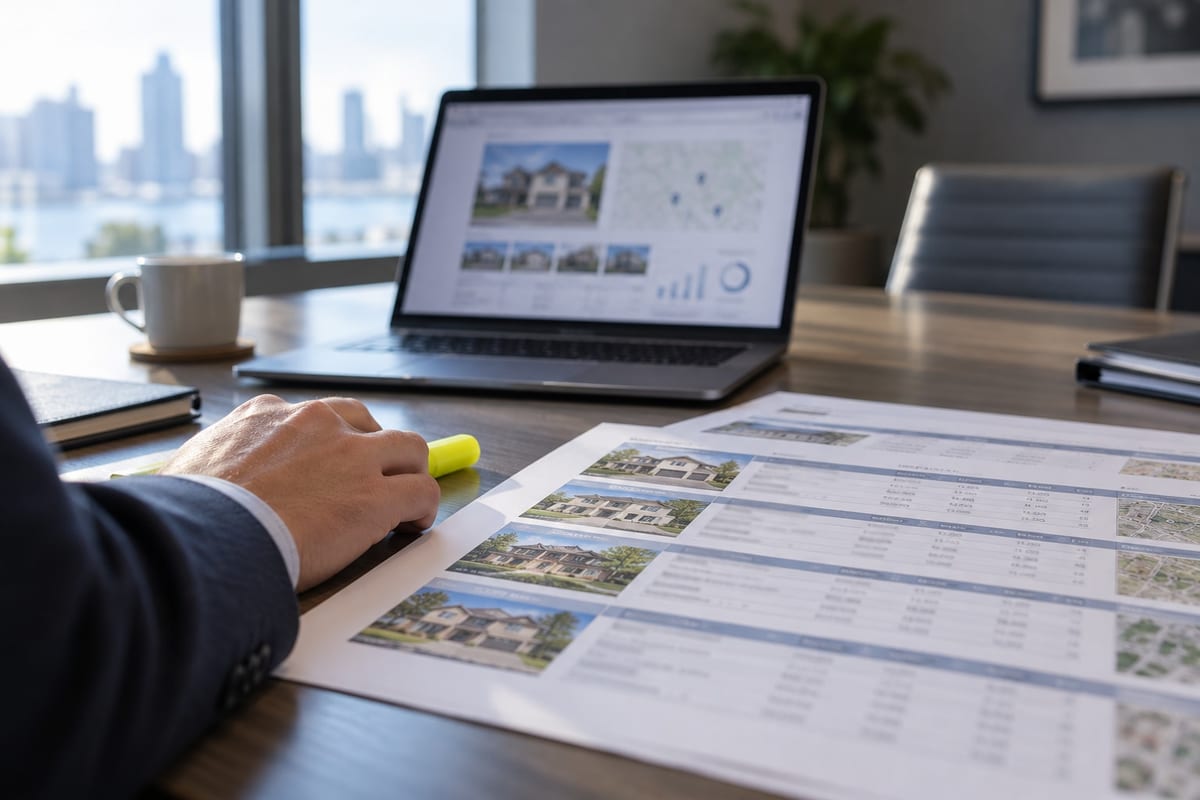 Comparable-property schedules reviewed alongside a laptop